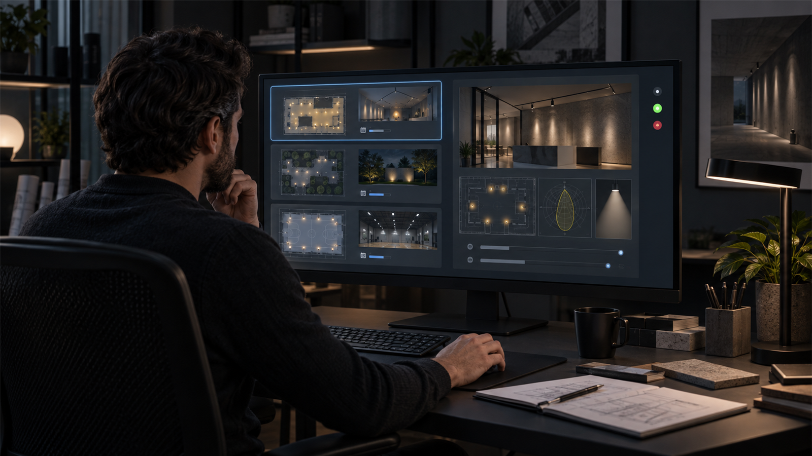 Remote DIALux freelancer reviewing project cards, effort and deadlines on a private lighting-calculation opportunity board