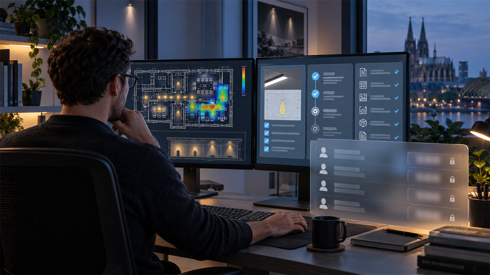 Germany-based remote DIALux freelancer reviewing a technical proposal while competing price fields remain concealed