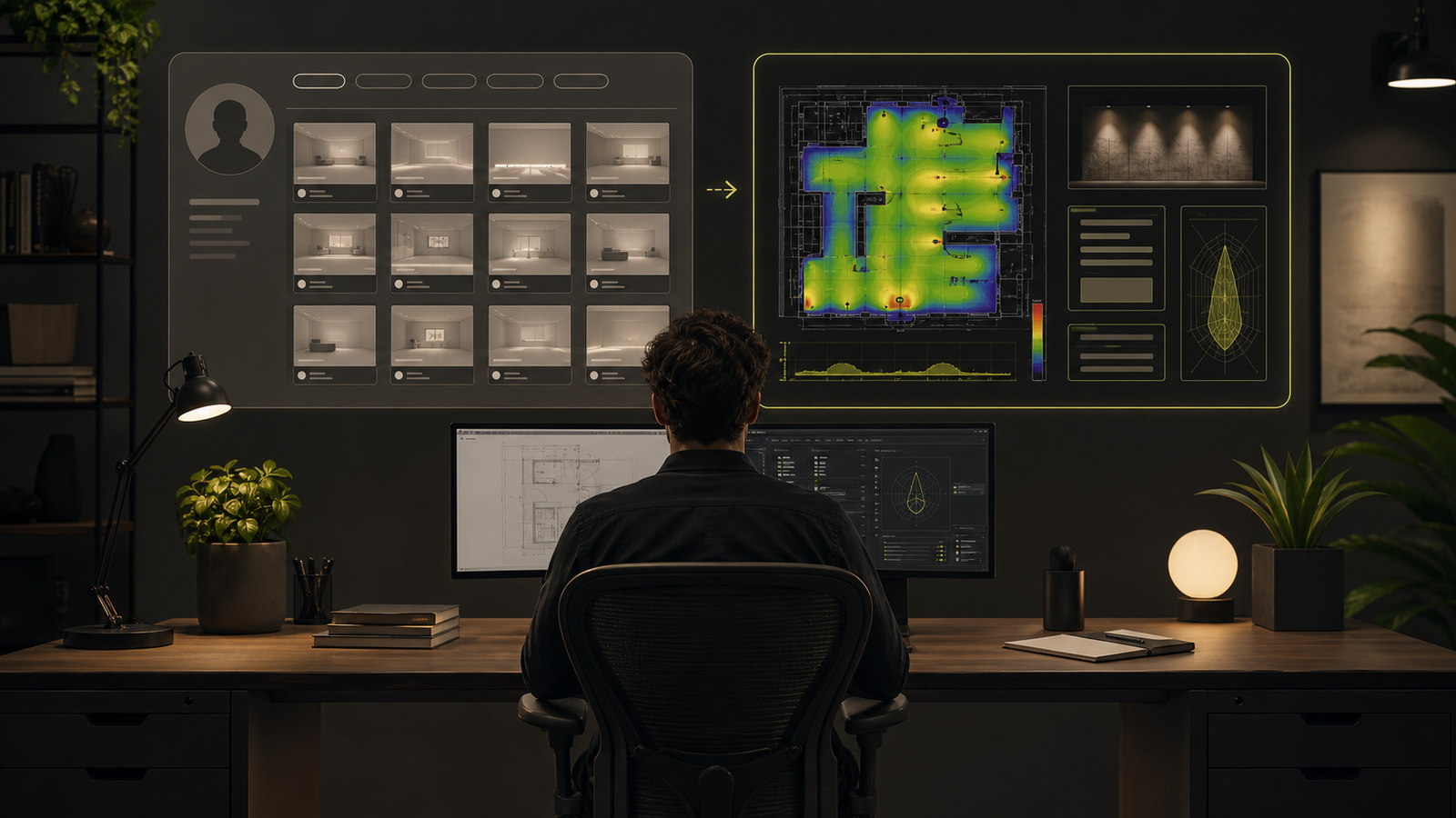 Remote DIALux freelancer comparing a general marketplace proposal workflow with a protected specialist lighting project preview
